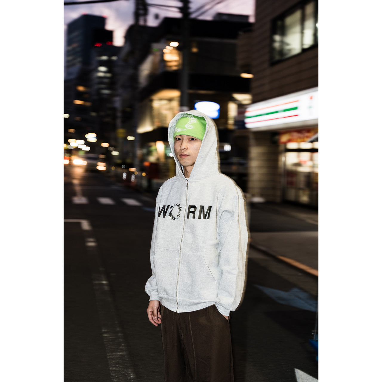 WORM LOGO Zip-Up Hoodie Ash XXL