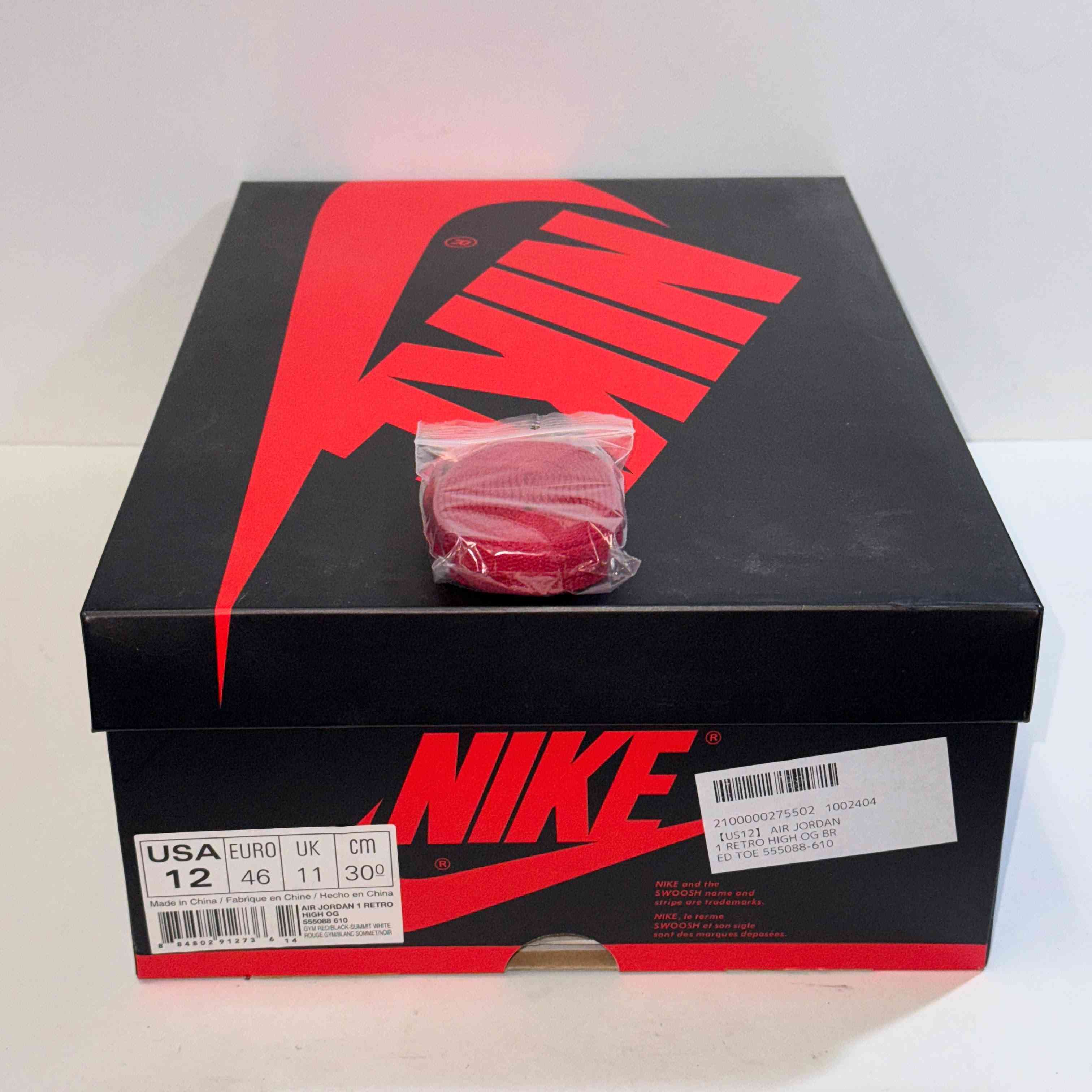 【US12】 AIR JORDAN 1 RETRO HIGH OG BRED TOE 555088-610 【USED】