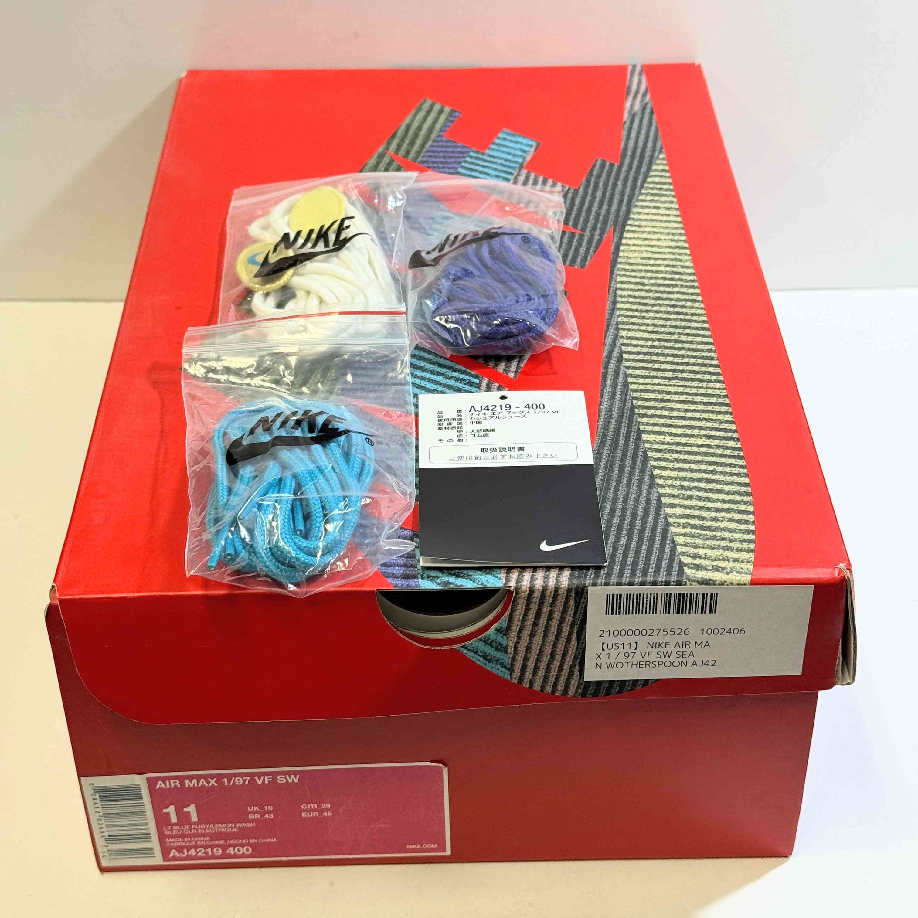 【US11】 NIKE AIR MAX 1 / 97 VF SW SEAN WOTHERSPOON AJ4219-400 【USED】