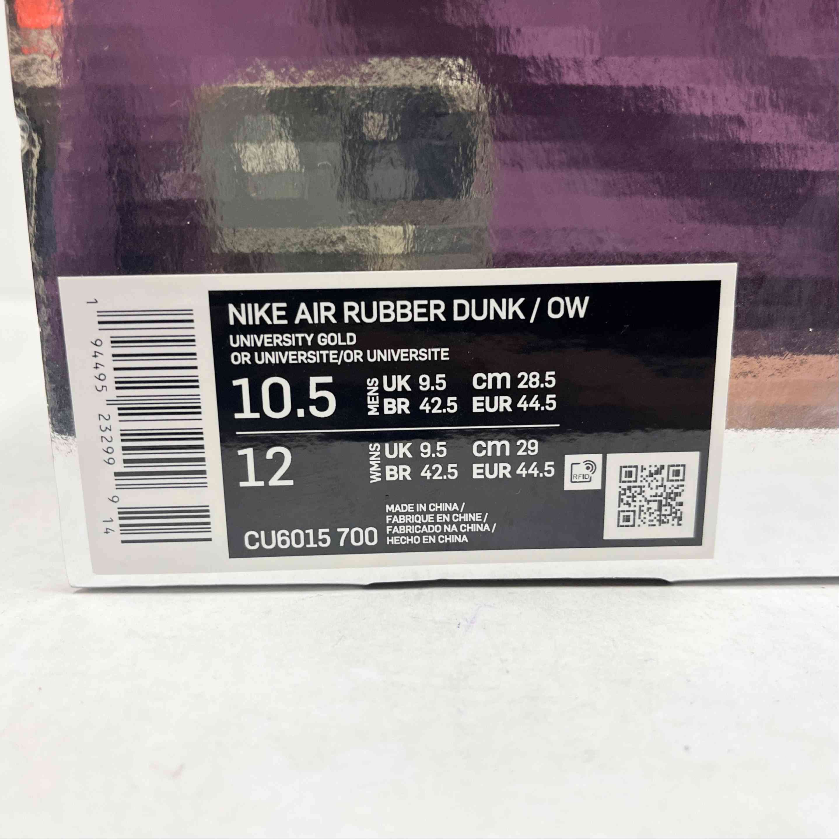 【US10.5】 NIKE OFF WHITE RUBBER DUNK CU6015-700 【USED】