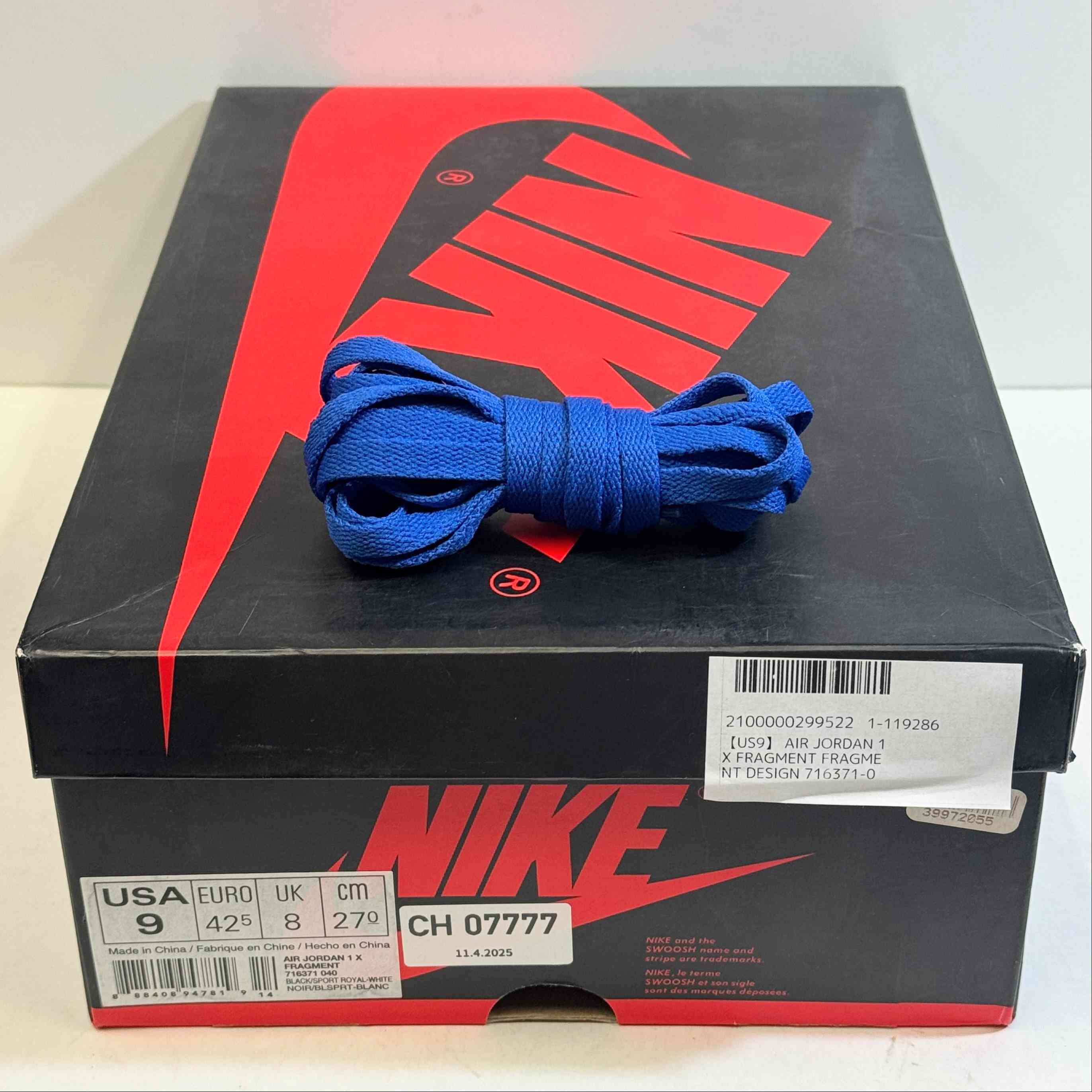 【US9】 AIR JORDAN 1 X FRAGMENT FRAGMENT DESIGN 716371-040 【USED】