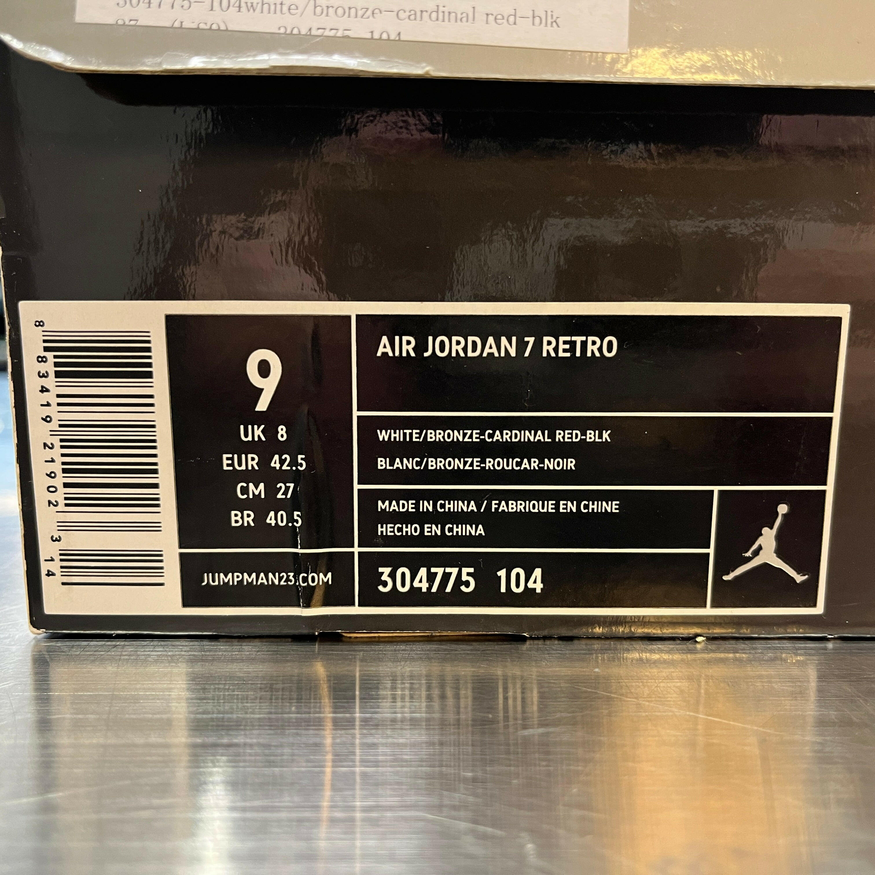 【US9】AIR JORDAN 7 RETRO "Cardinal 2011" 304775-104