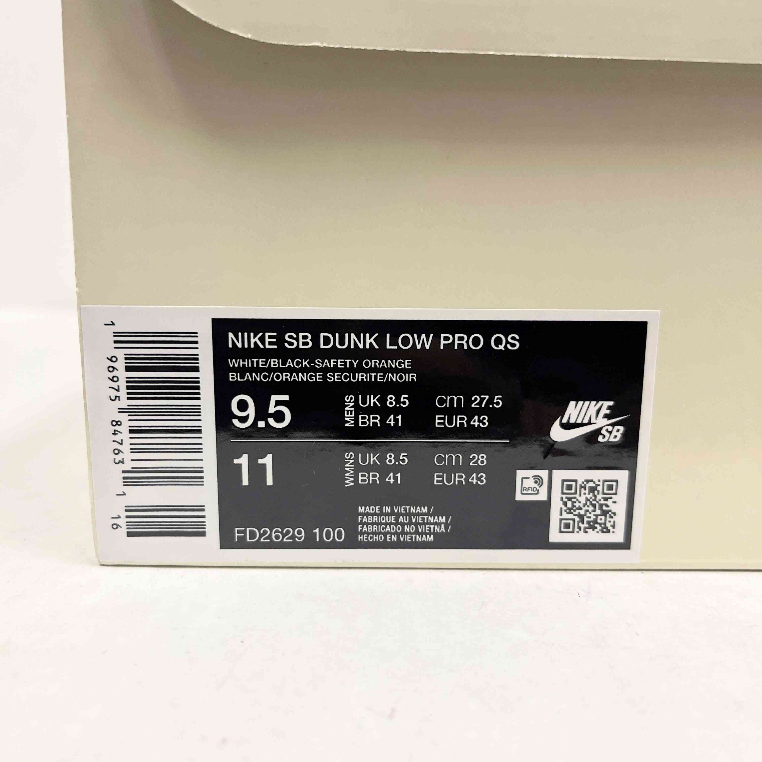 【US9.5】 NIKE SB SB DUNK LOW PRO QS FD2629-100 【USED】
