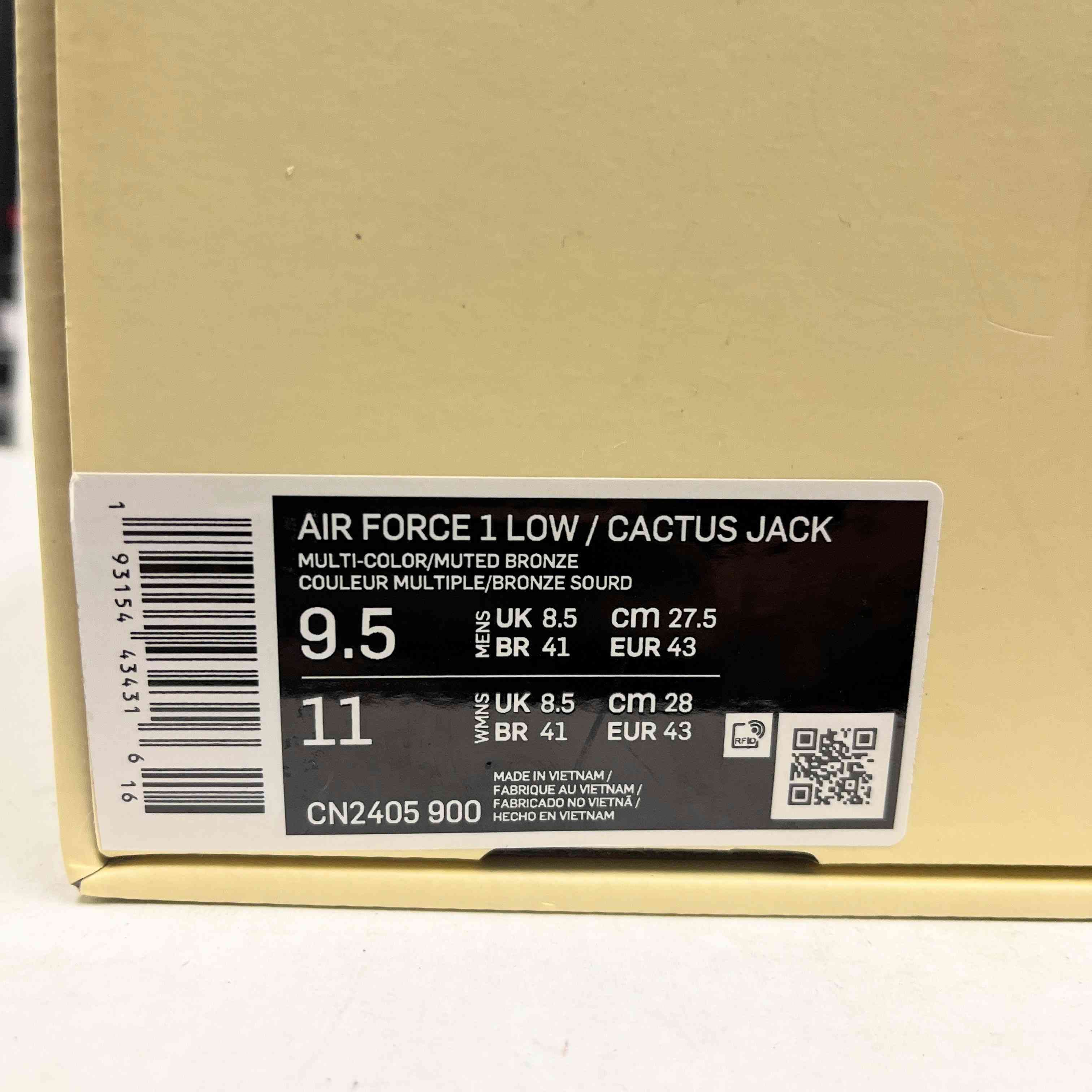 【US9.5】 AIR FORCE 1 LOW CACTUS JACK CN2405-900 【USED】