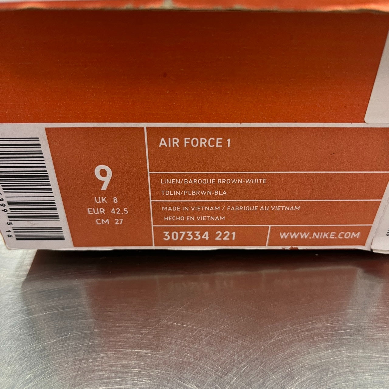 【US9】 NIKE AIR FORCE 1 BROWN PRIDE 307334-221 【USED】